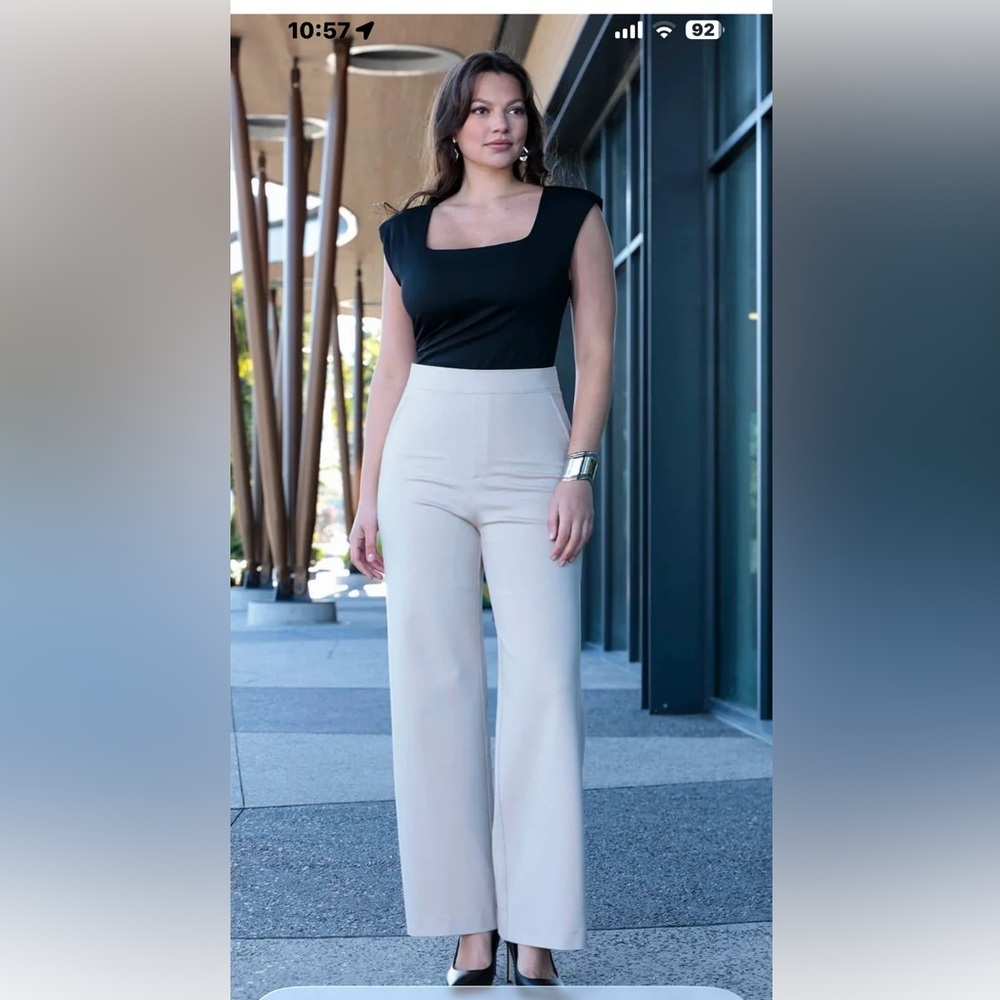 NWT Popilush Wide Leg High-Rise Pants in Beige Size S - Picture 2 of 13